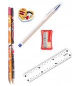kit com 01 caneta+1borrachas Betty Boop+01apontador+02 lapis preto+01regua 15 cm